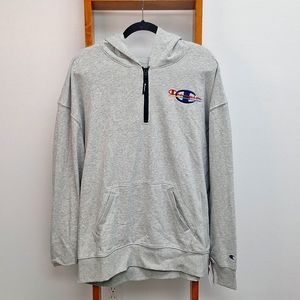 NEW: Men’s XL CHAMPION Retro French Terry Quarter Zip Hoodie, Heather Gray Sz XL